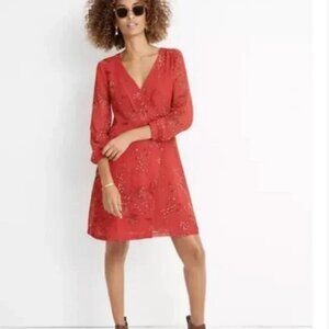 Madewell Women's Red Hazelwood Wrap-Front Mini Dress in Windswept Floral Size 4